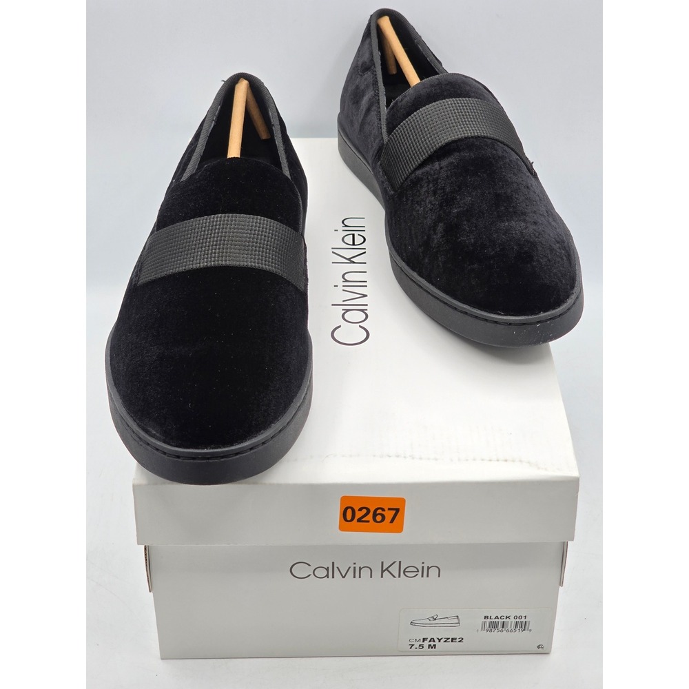 Calvin Klein Fayze 2 Velvet Loafers Mens 7.5 Black Slip On Sneakers -New